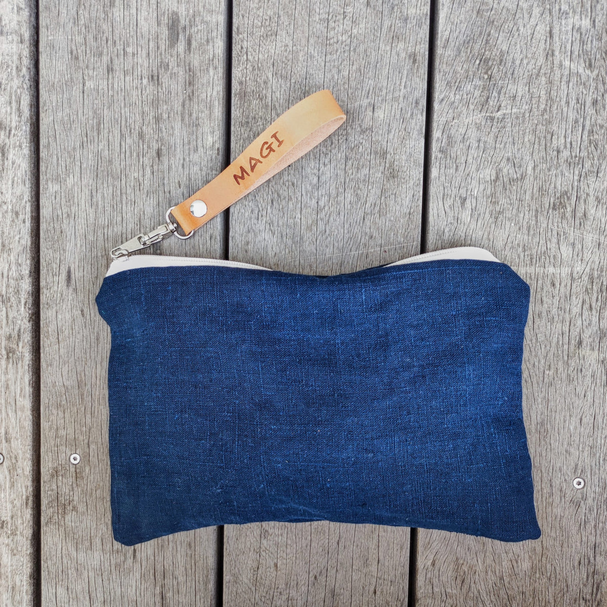 Pochette/tracollina lino blu