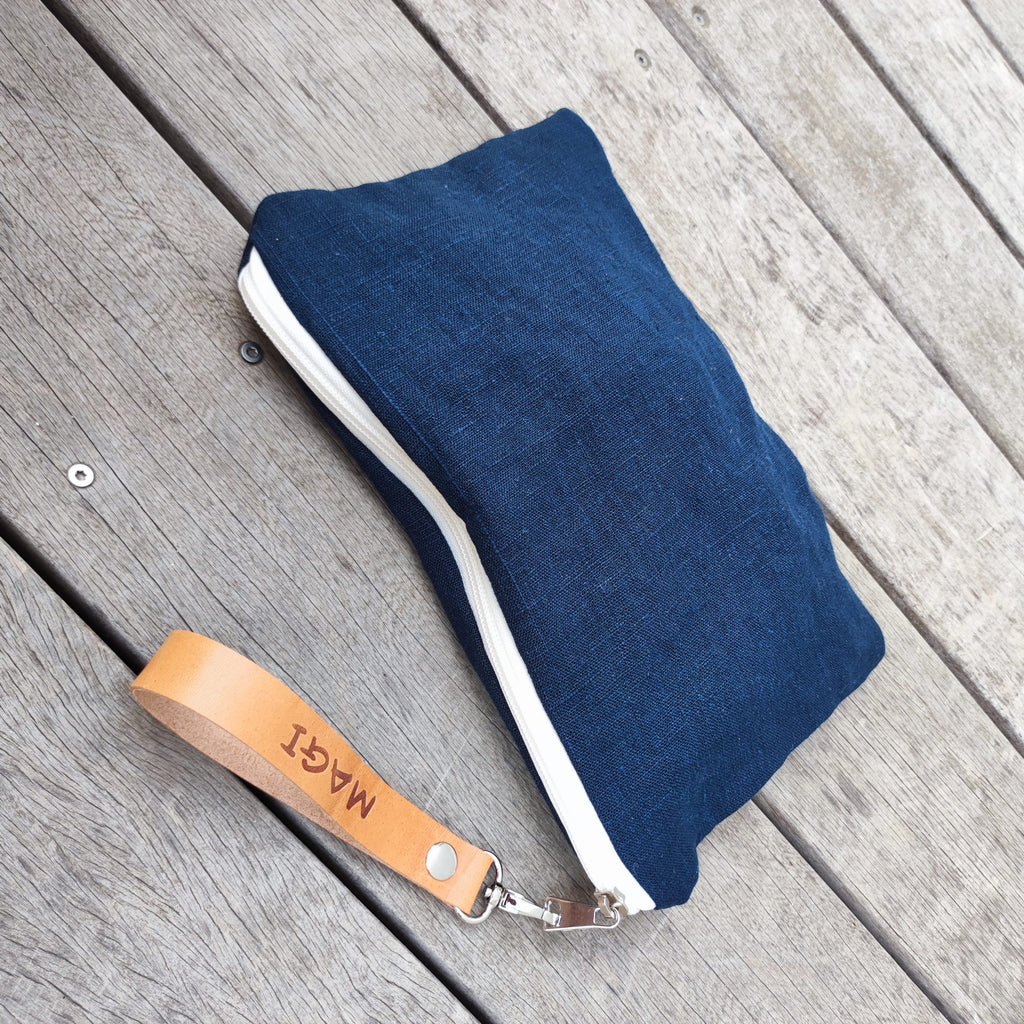 Pochette/tracollina lino blu
