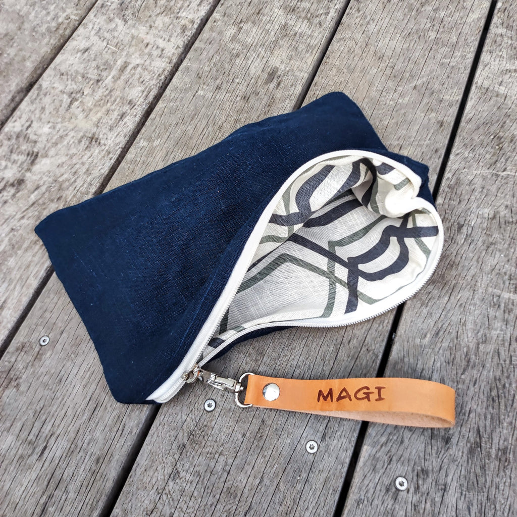 Pochette/tracollina lino blu
