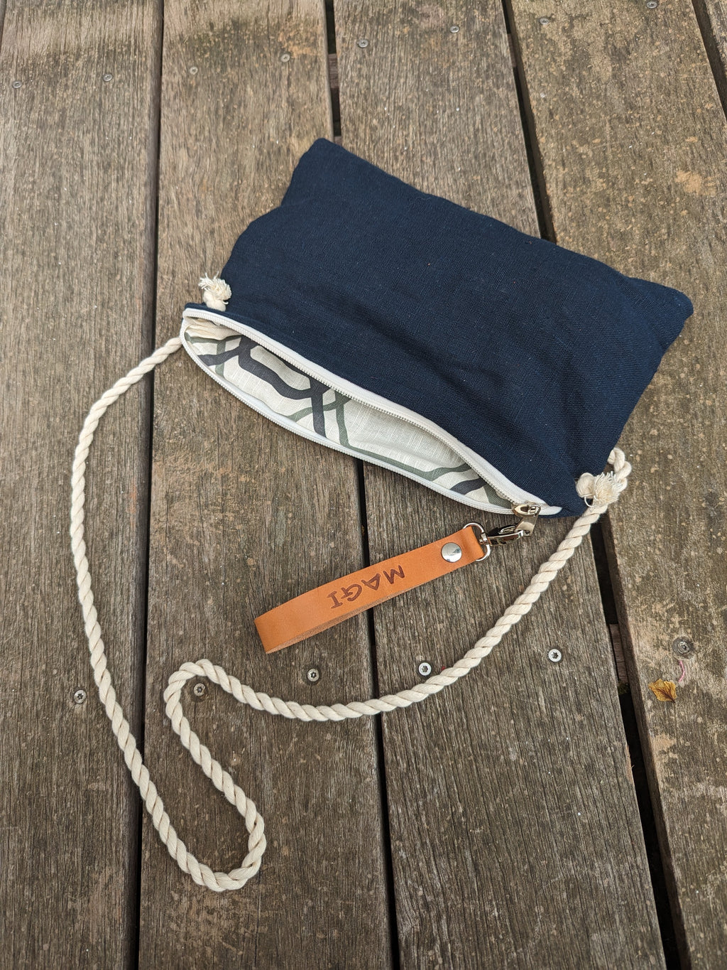 Pochette/tracollina lino blu