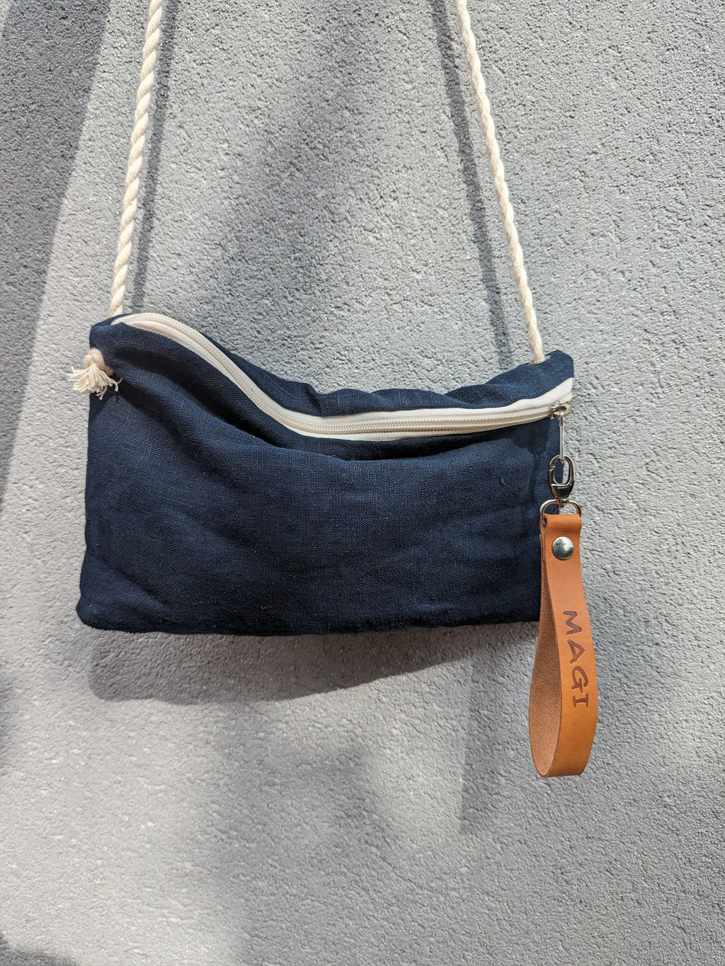 Pochette/tracollina lino blu