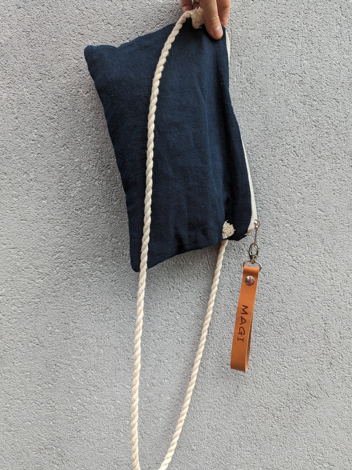 Pochette/tracollina lino blu